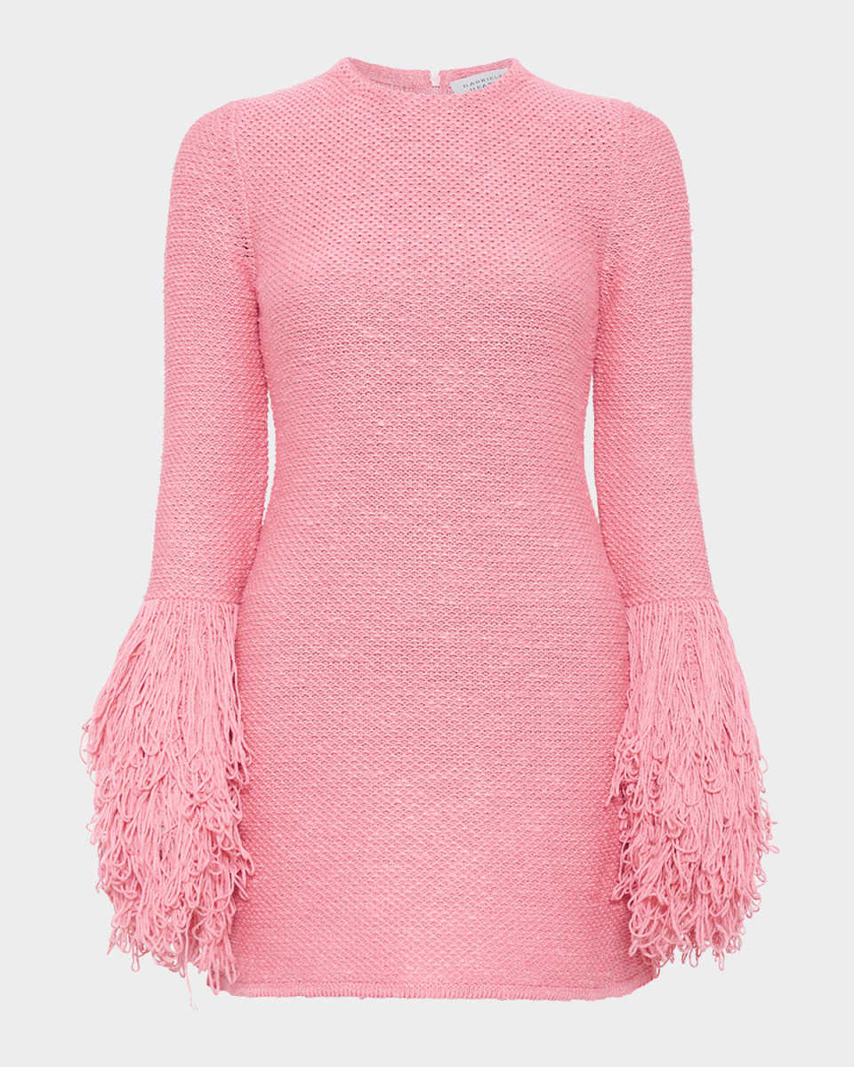 Liam Fringe-Cuff Mini Cashmere Dress
